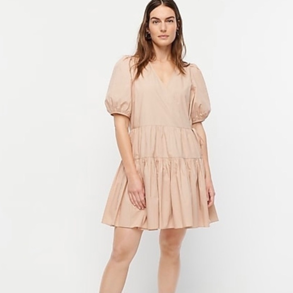New J Crew Puff Sleeve Cotton Poplin Wrap Dress